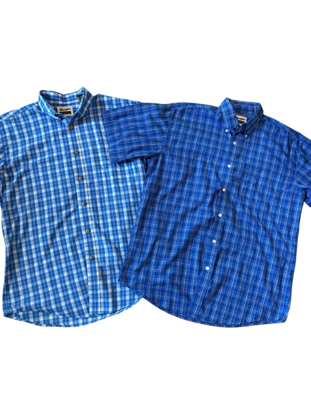 Wrangler Riata  Blue Checkered Plaid Button-Down Shirt - (lot of 2) Men L